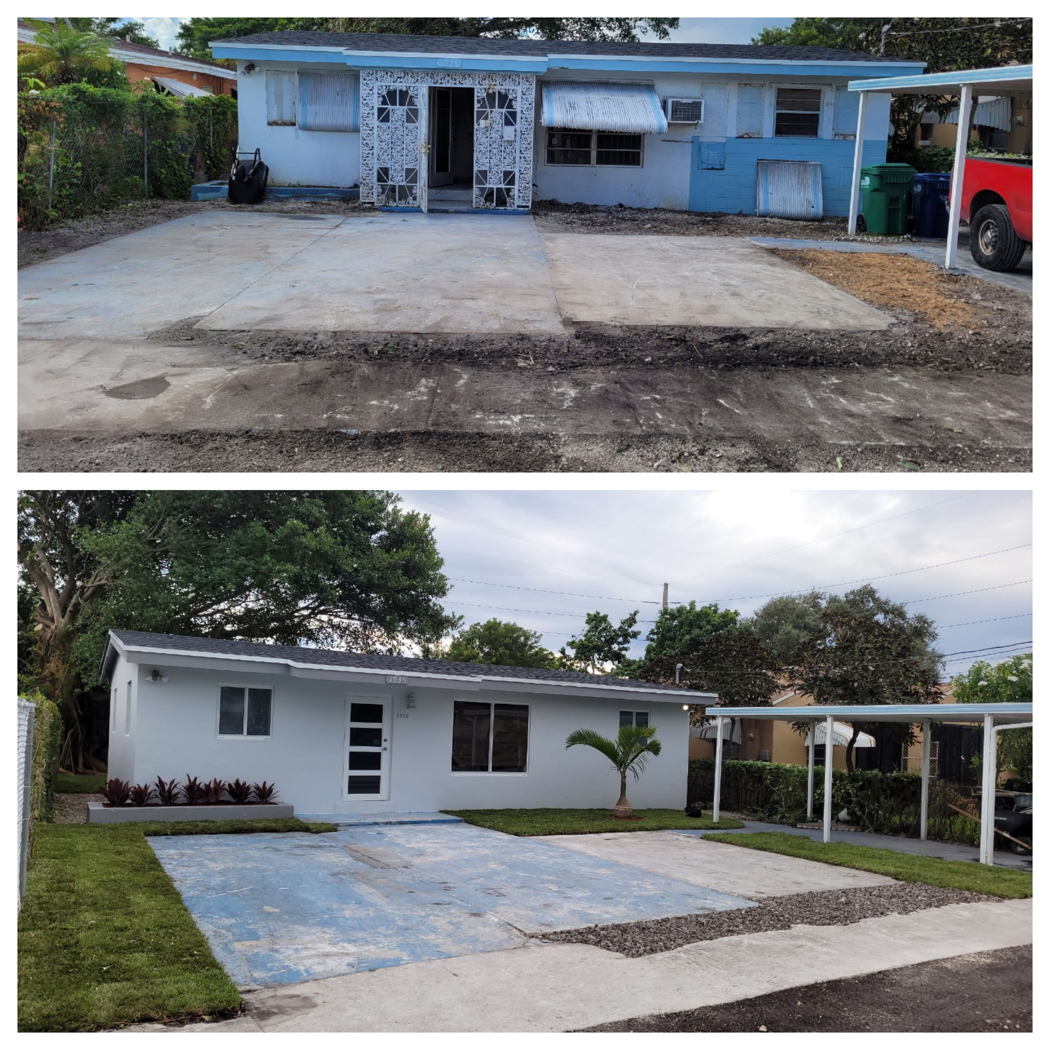 Before and after of a South Florida property purchased and renovated